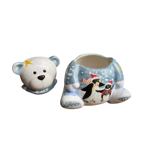 APPLETREE BEAR COOKIE JAR BEARY MERRY CHRISTMAS SNOWFLAKE SNOWMAN - Picture 4 of 9